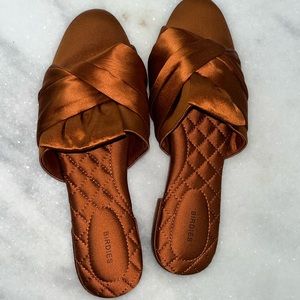Birdies The Songbird Mules / Slides in Satin - Copper Penny (Golden Orange) 7.5